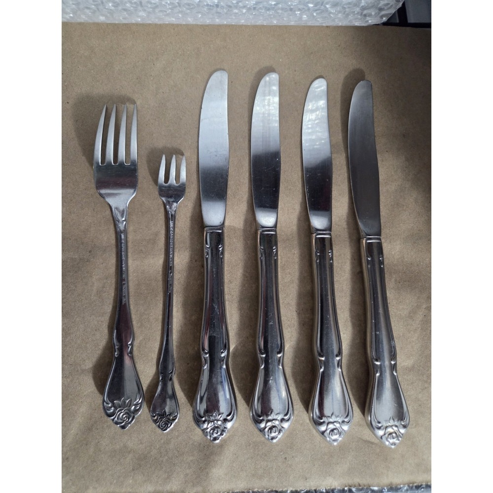 Oneida Rogers Arbor Rose Stainless Flatware 6pc Lot Knives Forks Silverware - Picture 4 of 4